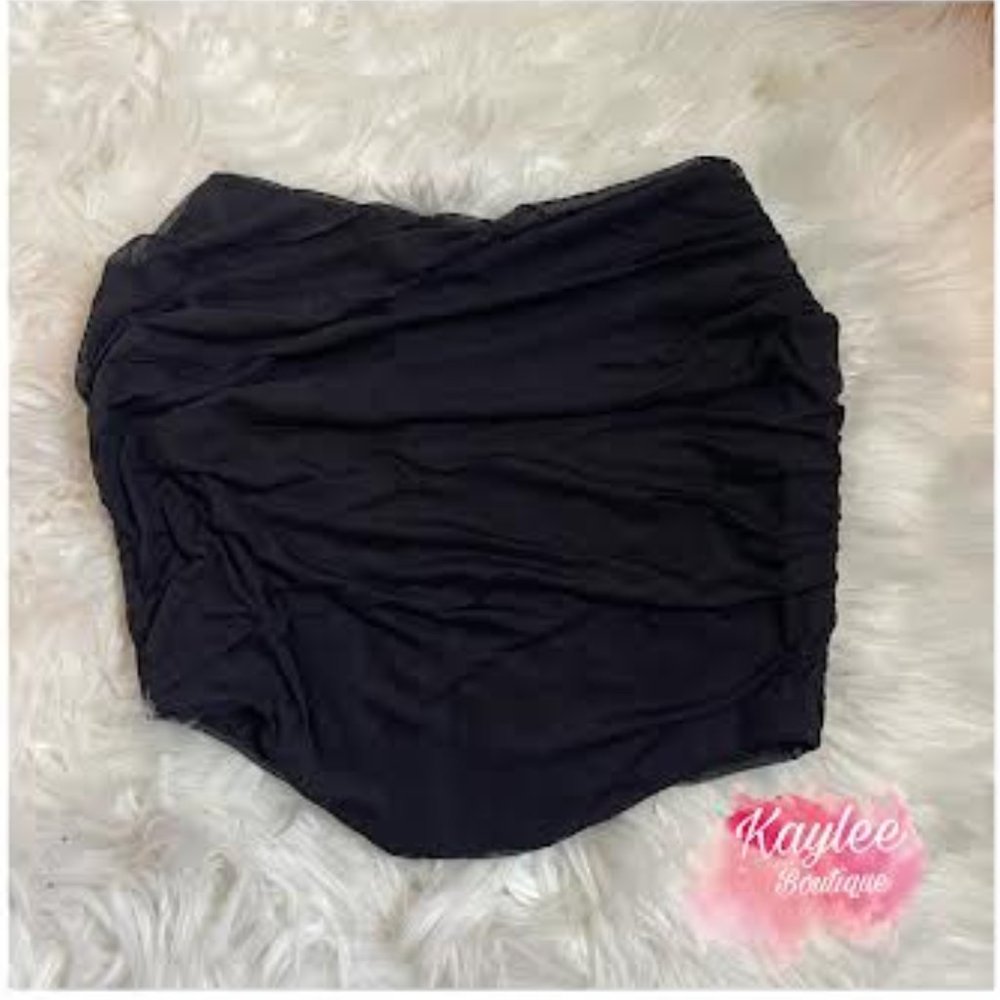 Black Strapless open back Zipper Blouse